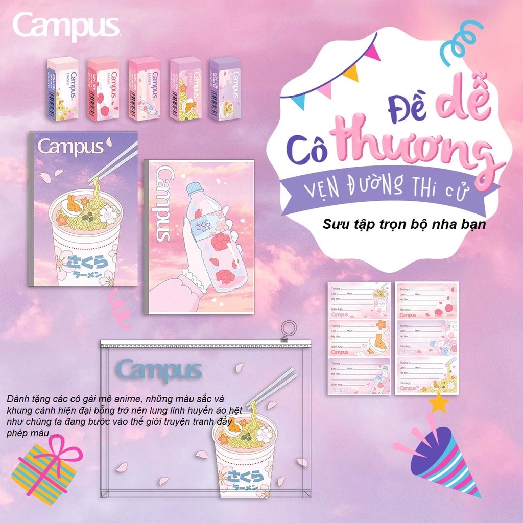 Gôm Tẩy Bút Chì Campus Kawaii KWI30 – Nhiều Màu - Không Bụi - Siêu mềm - Siêu dẻo - Tẩy sạch