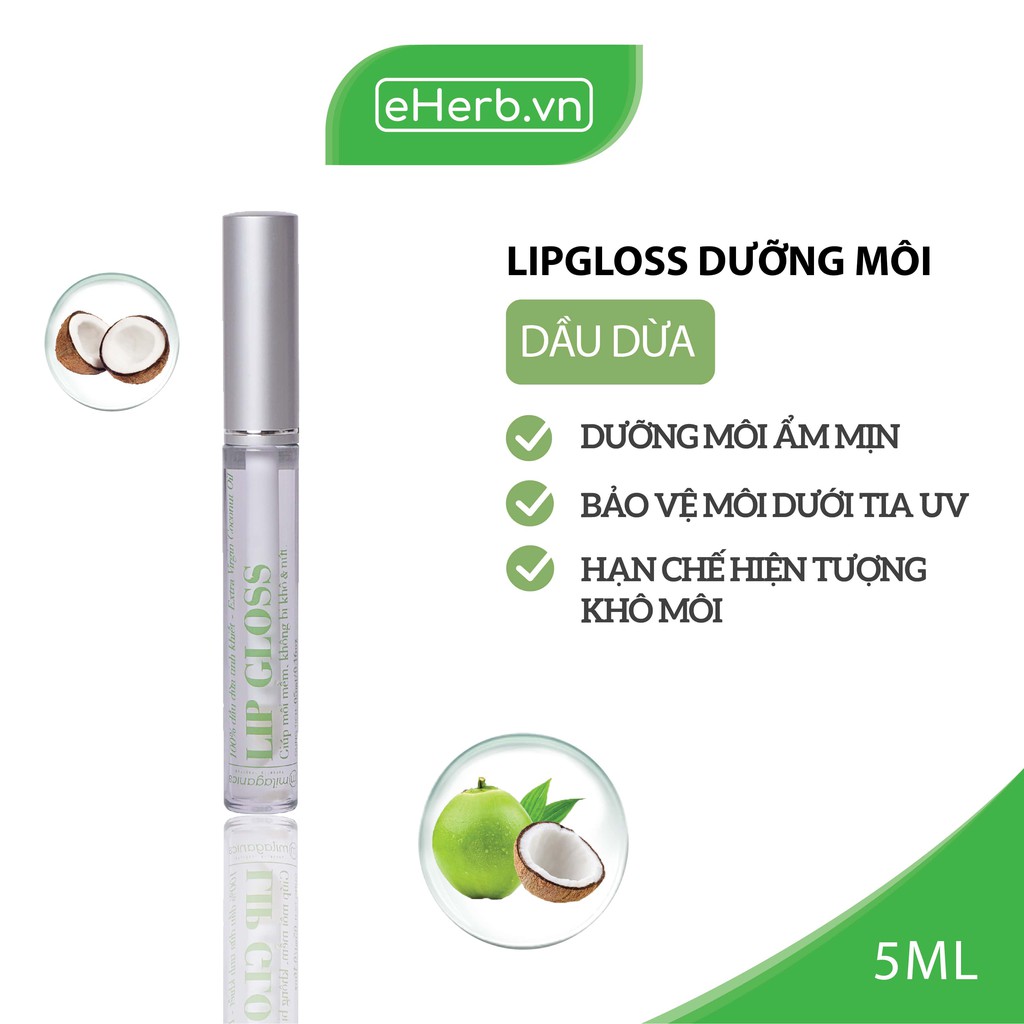 Lipgloss Dưỡng Môi Dầu Dừa Nguyên Chất Dưỡng Môi Ẩm Min, Cải Thiện Môi Khô Nứt Nẻ MILAGANICS 5ml (Tuýp)