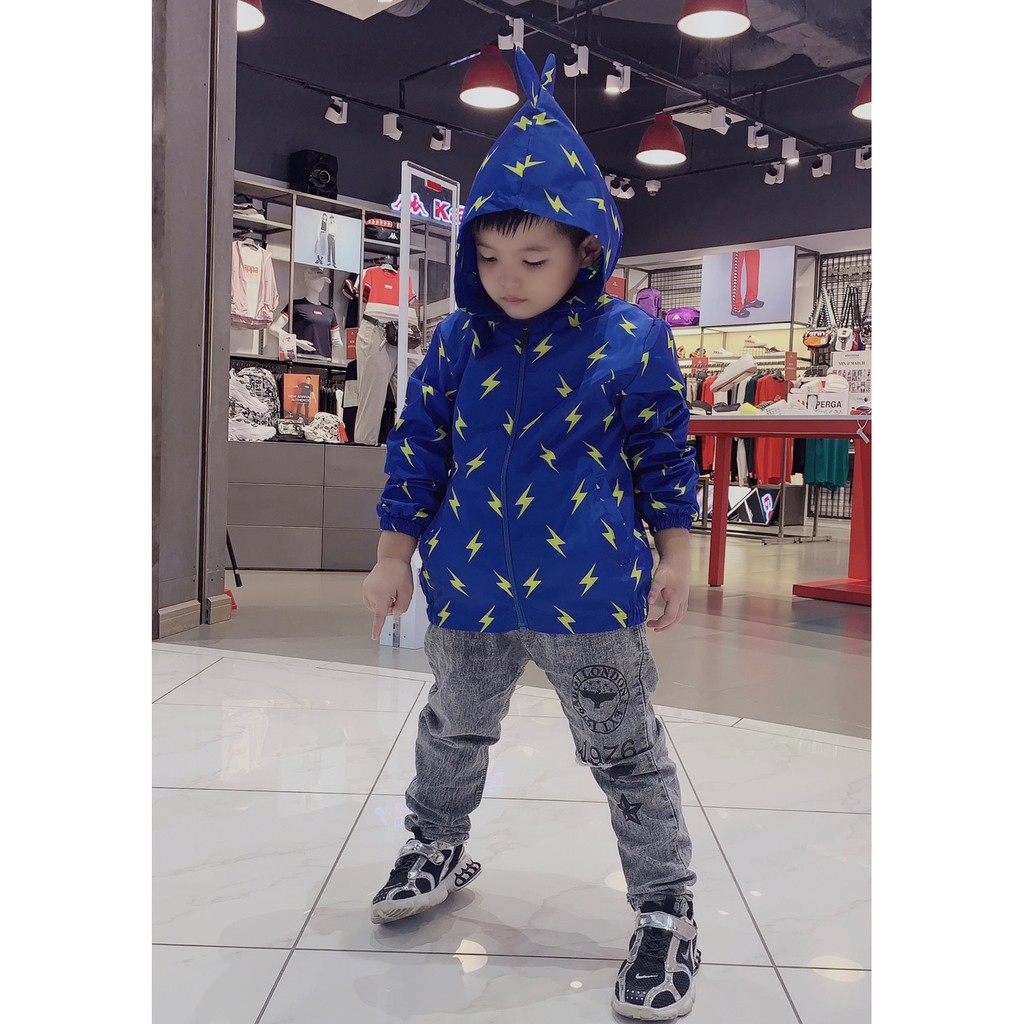 Áo khoác gió bé trai 2 lớp mũ khủng long sz 2~7y