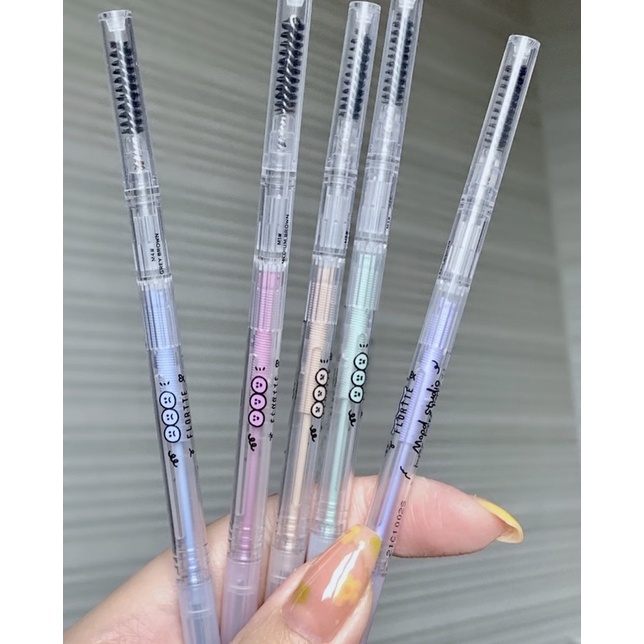 Bút chì kẻ lông mày FLORTTE thiết kế hai đầu siêu mảnh dạng xoay chống thấm nước dành cho trang điểm Nội Địa Trung