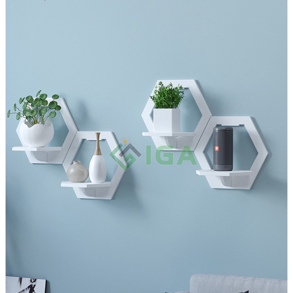 Kệ treo tường decor trang trí nhà cửa hình lục giác ig389.2