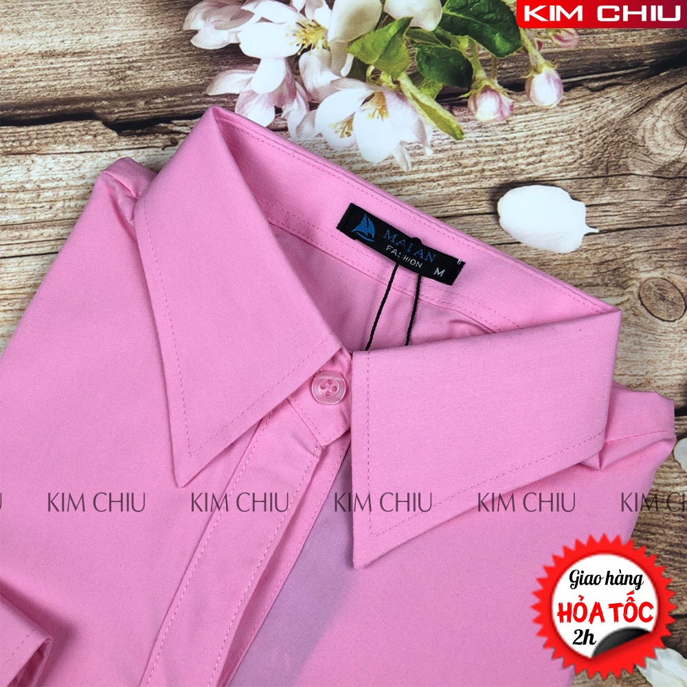 Áo Sơ Mi Nữ Công Cở Cao Cấp Kim Chiu, Màu Hồng Tay Dài Vải Kate Ý Đẹp Ít Nhăn Giãn Nhẹ, ĐỔI TRẢ THOẢI MÁI. SMTD01