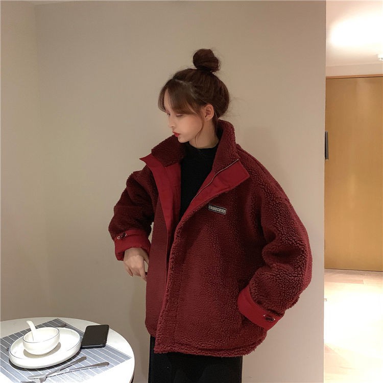 Áo Khoác Cotton Độn Lông Cừu Dáng Rộng Thời Trang Thu Đông 2020 Cho Nữ