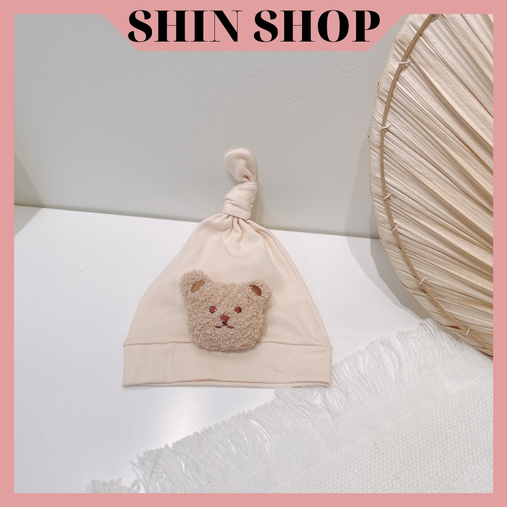 Mũ, nón chất liệu cotton điểm nhấn mặt gấu dễ thương cho bé sơ sinh từ 0 đến 12 tháng MD63 SHINSHOP