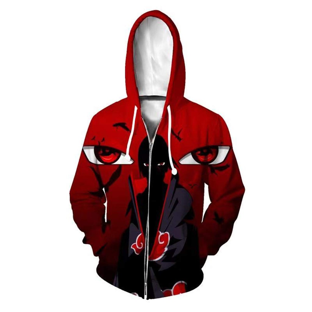 Áo khóac có dây kéo và mũ trùm đầu họa tiết phong cách Naruto 3D thời trang cho nam và nữ HUQISHA