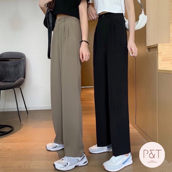 Quần Vải Suông Culottes Ống Rộng Lưng Cao Dáng Dài Nữ
