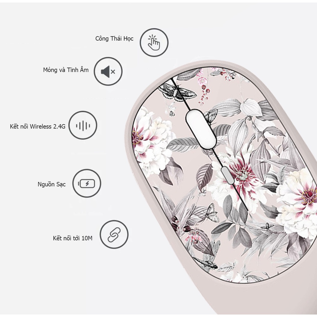 Chuột không dây Doreamon TZM02 wireless 2.4G, chuột sạc, thiết kế công thái học mimiskin