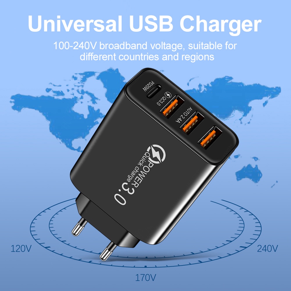 Bộ SạC Nhanh 5A 60W 3.0 USB Type C 4 CổNg PD DàNh Cho Huawei Samsung
