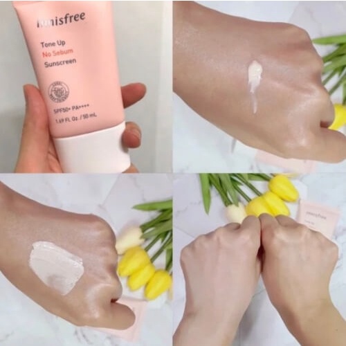 Kem chống nắng innisfree tone up no sebum hồng nâng tông, kiềm dầu