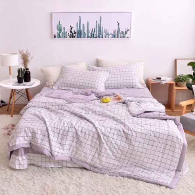 Bộ Chăn Ga Gối Cotton Đũi Kẻ HIN BEDDING Mềm Mịn Thấm Hút Mồ Hôi, Chăn Ga Gối Cotton Cao Cấp