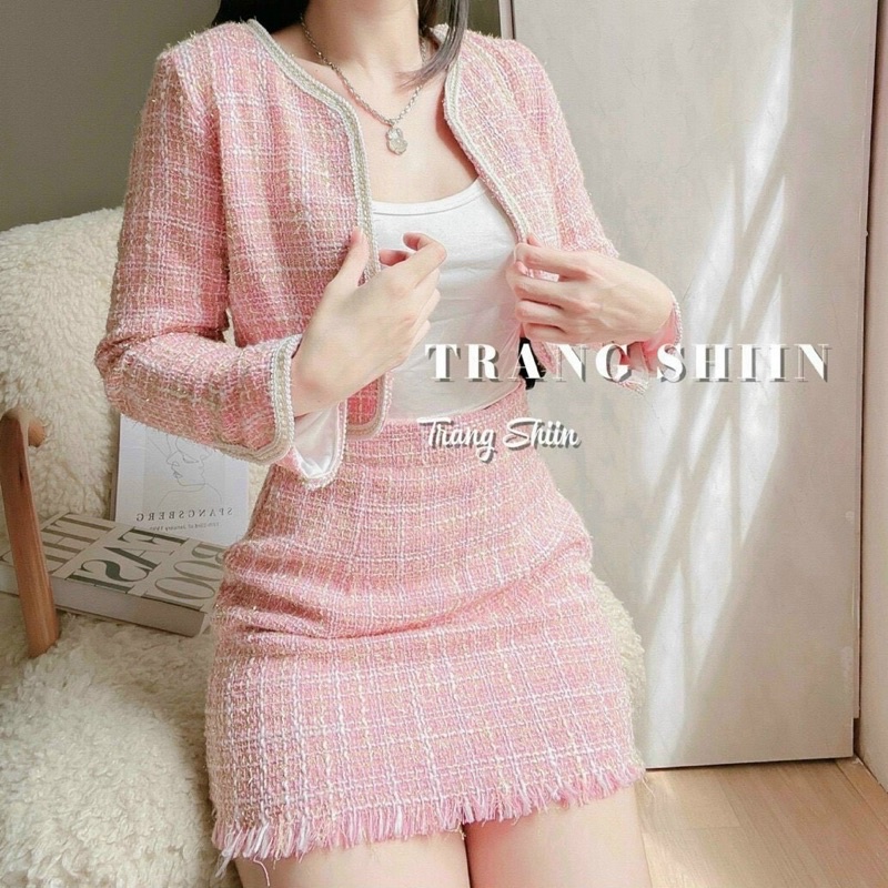 SET DẠ CARO KÈM ÁO 2S CHÂN VÁY HỒNG 🌲