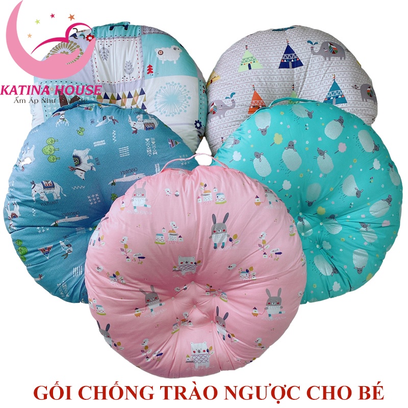 Gối chống trào ngược cho bé sơ sinh, vải Cotton Satin Hàn Quốc siêu đẹp, mềm mát, thoáng khí, họa tiết đáng yêu