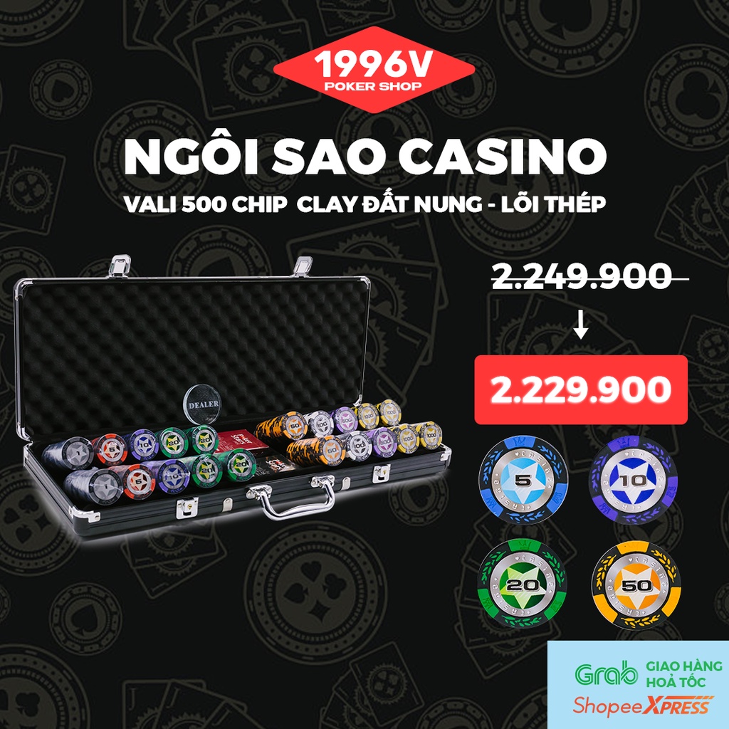 Vali 500 chip Poker có số, phỉnh poker Ngôi Sao chip set Pocker đất nung giá rẻ đẹp - 1996V Poker Shop