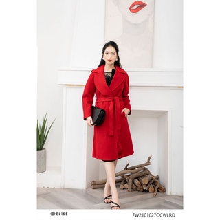 Áo khoác dạ lông cừu đỏ thiết kế Elise FW2101027OCWLRD