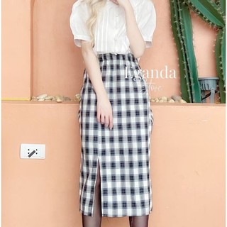 Chân váy dài kẻ xẻ tà 2 lớp , chân váy hoạ tiết kẻ caro , chân váy bút chì -