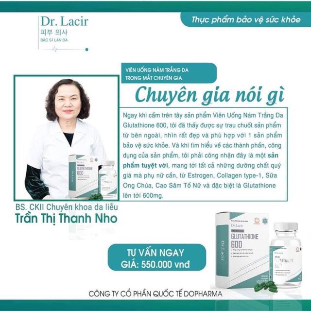 Viên Uống Nám Trắng Da GLUTATHIONE 600 Dr Lacir ,hạn chế lão hoá da,nếp nhăn, tăng nội tiết tố nữ | BigBuy360 - bigbuy360.vn
