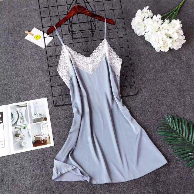 Váy lụa viền ren cao cấp đồ lót nữ đồ ngủ váy ngủ
