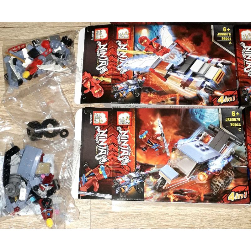 Lắp ráp 1 hộp LegoNinja Xe chiến đấu JX80076 có nhiều chi tiết bằng nhựa