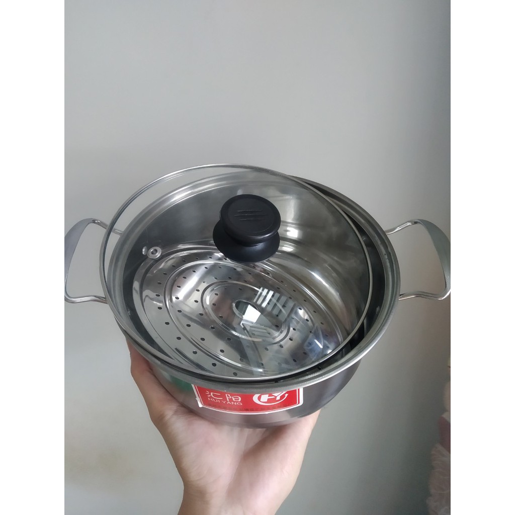 Nồi hấp Inox nắp kính 20cm nhỏ gọn tiện lợi