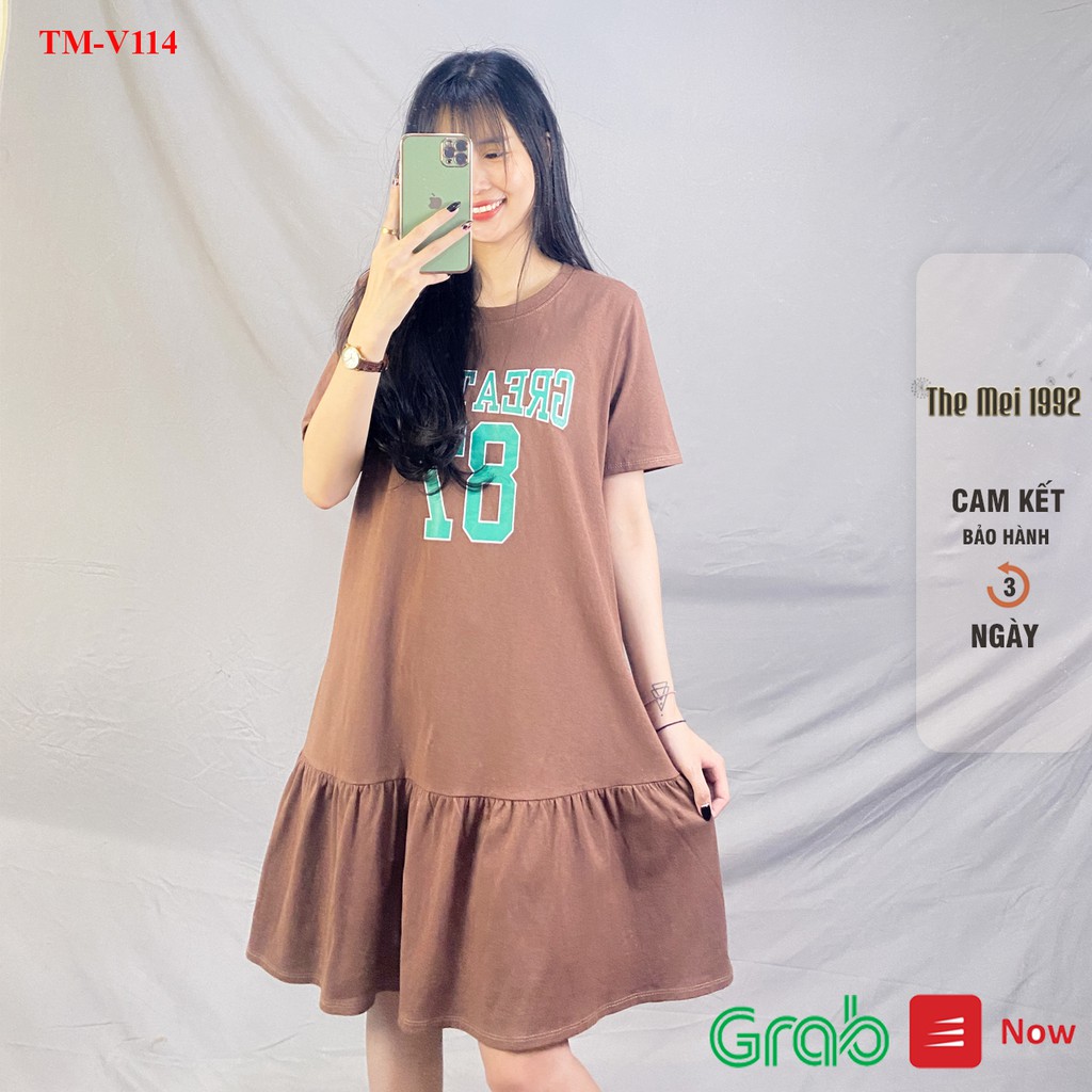 Váy thun suông nữ The Mei 1992 - Đầm bầu cao cấp chất cotton mát dáng đuôi cá có chữ trước ngực siêu xinh | BigBuy360 - bigbuy360.vn