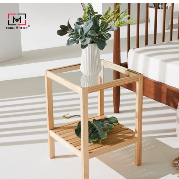 Kệ trang trí đầu giường mặt kính phong cách hàn quốc màu gỗ - MW FURNITURE - Nội thất trang trí