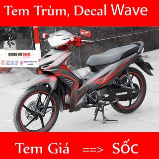 Tem trùm wave rsx đen chỉ đỏ, độ phủ bộ team decal cho xe máy rẻ đẹp