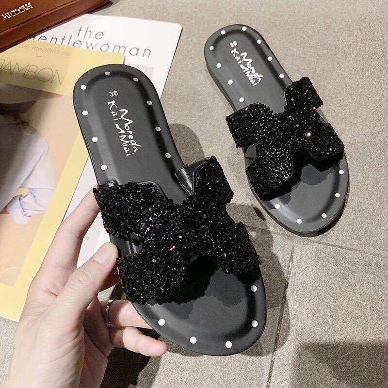 Dép sandal hở ngón đính đá phong cách Hàn Quốc thời trang cho nữ