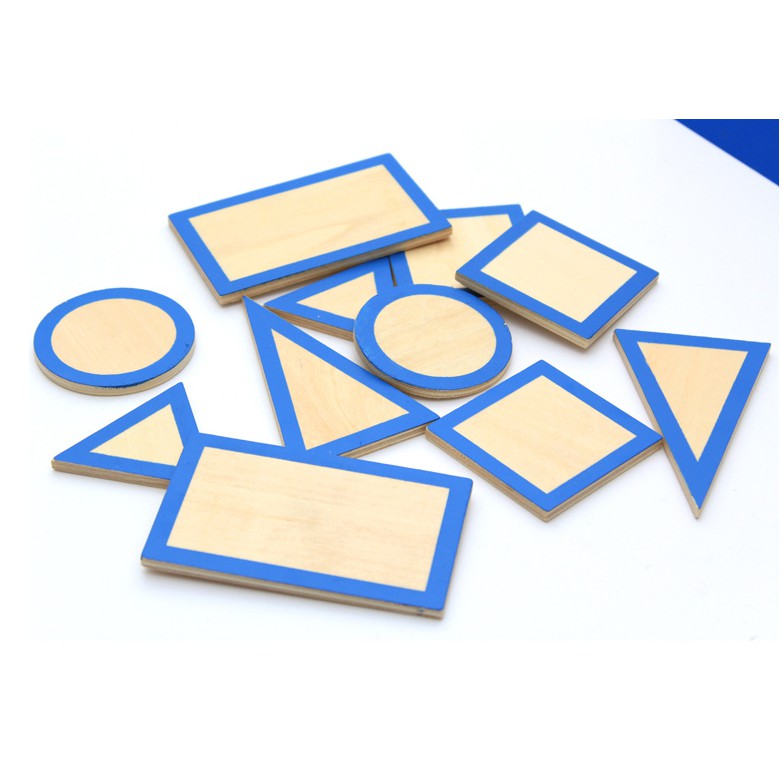 Bô Hình khối có đế ( The Geometic Solids ) - Giáo cụ Montessori - Hộp khối hình học màu xanh kèm đế