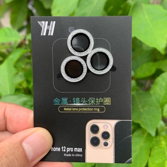 Bộ 3 mắt kim cương nhũ vỉ iPhone 11, 11 Pro Max, 12 Mini, 12, 12 Pro, 12 Pro Max bảo vệ camera