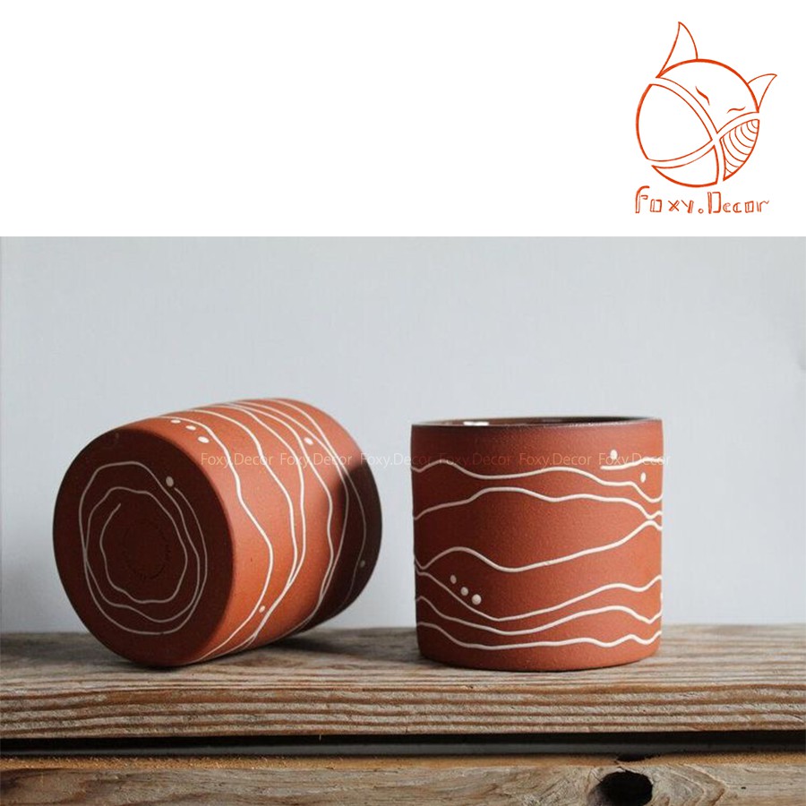 [🌵🌈Chậu đất nung trụ 11cm line art Vintage🌈🌵] - nhận vẽ theo yêu cầu (sỉ - lẻ)