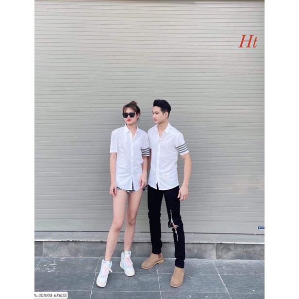 Áo sơ mi 4 sọc tay Thom xám H2A878