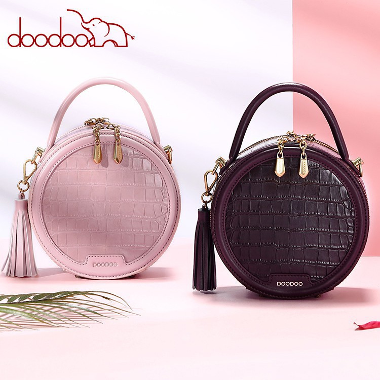 Túi đeo chéo nữ DOODOO kiểu dáng tròn thời trang Hàn Quốc D8833 Hàng Chính Hãng