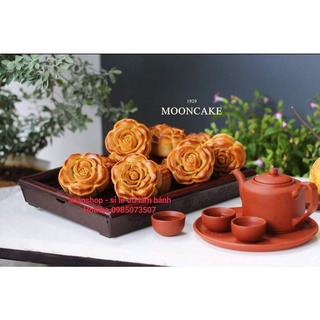 Khuôn trung thu lò xo 125gr mặt hoa hồng 3D