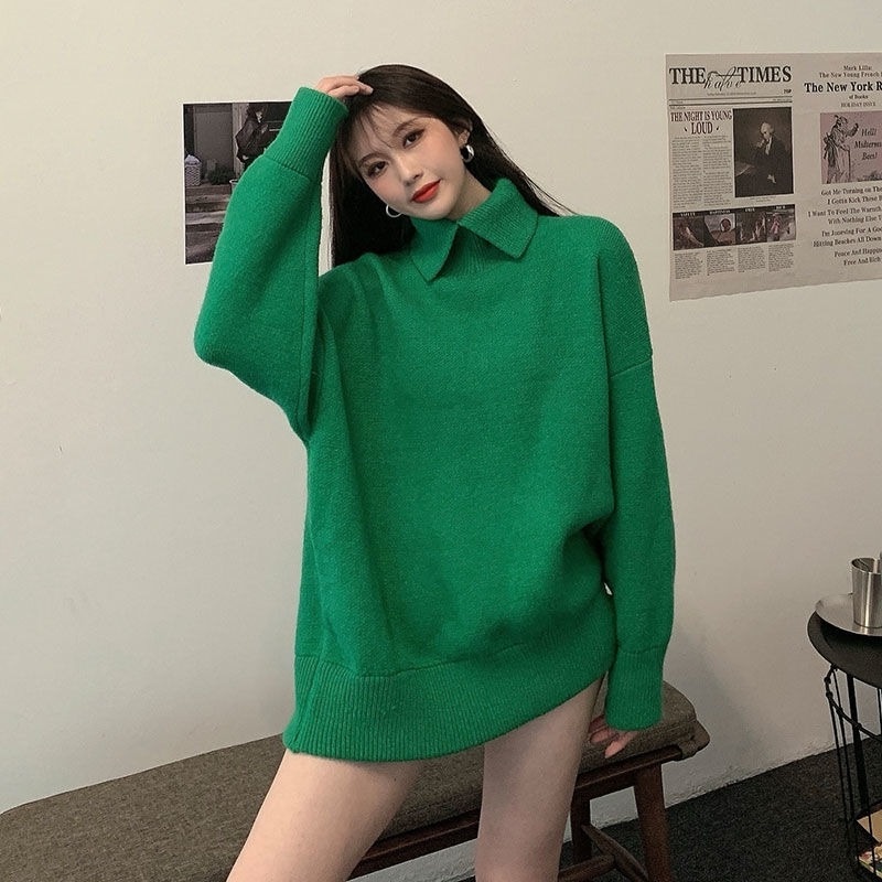 Áo len dày cổ cao dáng rộng thiết kế mới thời trang thu đông cho nữ