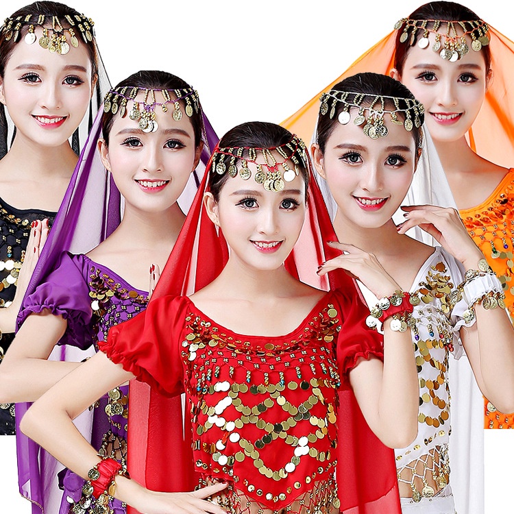 Trang phục múa bụng tay ngắn chất liệu Chiffon đính kim sa lấp lánh | BigBuy360 - bigbuy360.vn