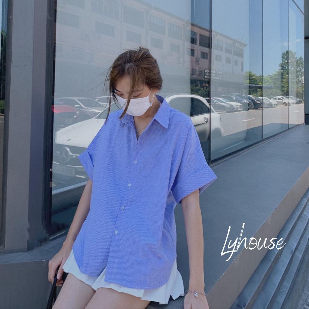Áo sơ mi nữ form rộng kẻ 2 Màu Trắng đen xanh đẹp ngắn tay có cài cúc ulzzang vintage hàn quốc cao cấp
