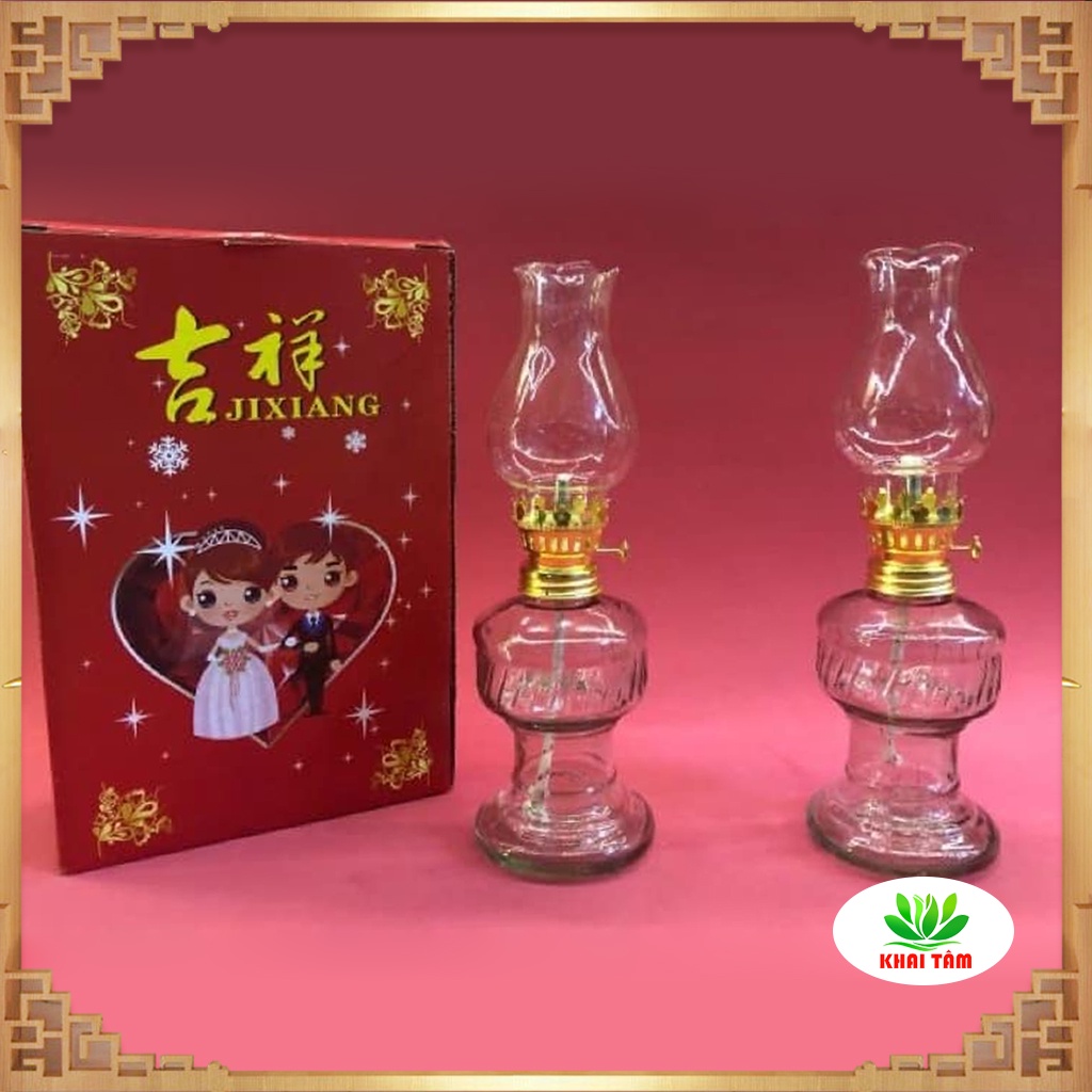 Đèn Thờ Đèn Thắp Dầu Lưu Ly Thủy Tinh Bộ 2 Đèn Trắng