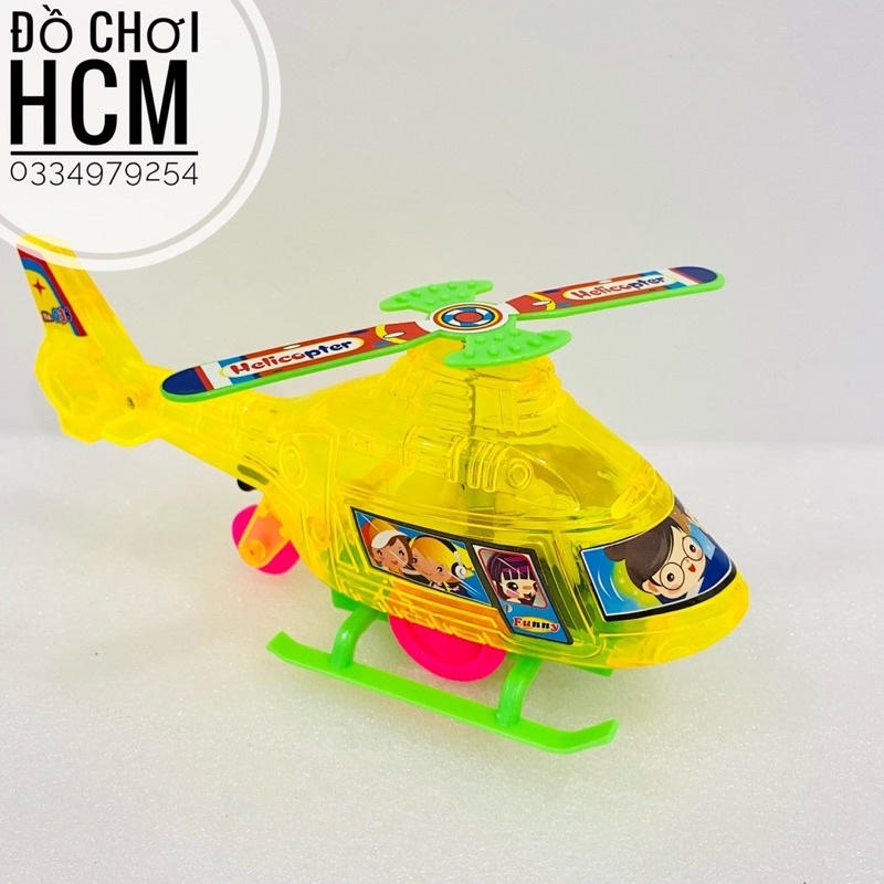 Đồ chơi máy bay trực thăng chạy bằng cót dây sáng đèn cho bé thích khám phá mô hình tàu bay