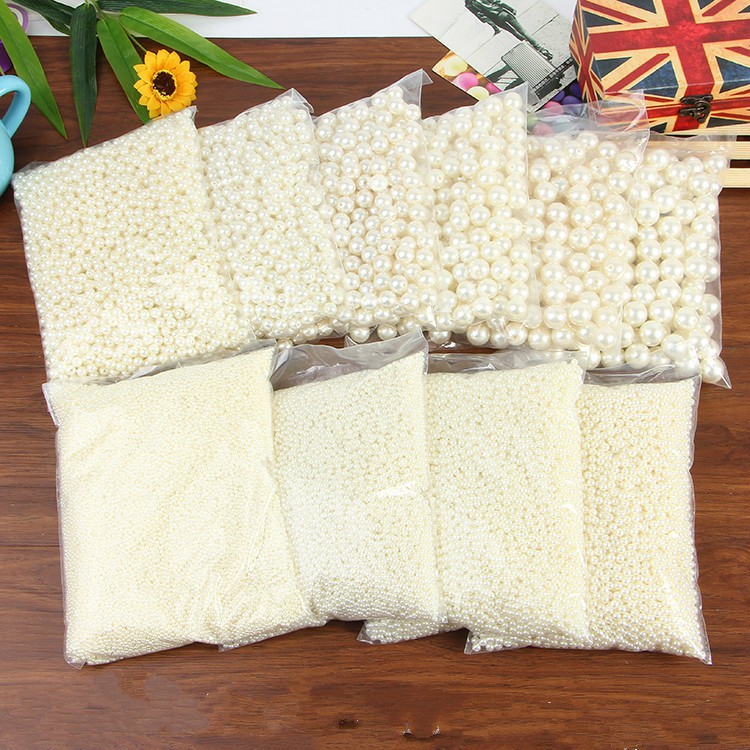 Hạt ngọc trai giả ngọc trai nhựa abs viên tròn có lỗ xâu phụ kiện trang trí bờm tóc điện thoại trang phục  BÁN 50gr/Túi