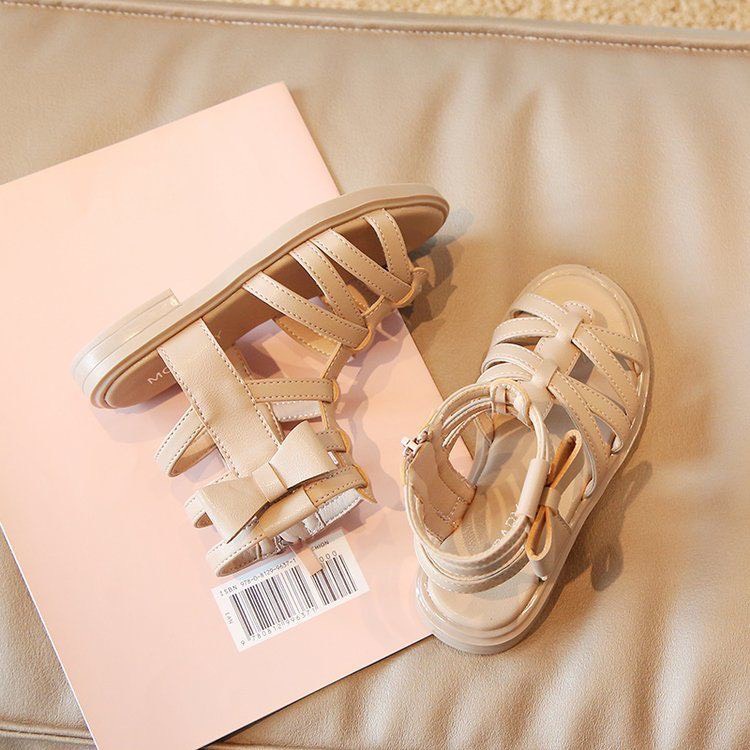 Sandal chiến binh đính nơ ở cạnh cho bé gái - Dép cao cổ có quai đan chéo, đế mềm êm chân chống trượt cho bé