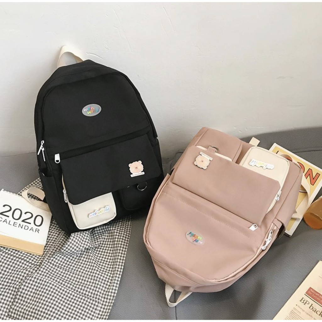 BL79-82/Balo ulzzang phong cách Hàn Quốc tặng kèm pin dễ thương chất liệu vải cao cấp chống thấm nước đi học đi chơi