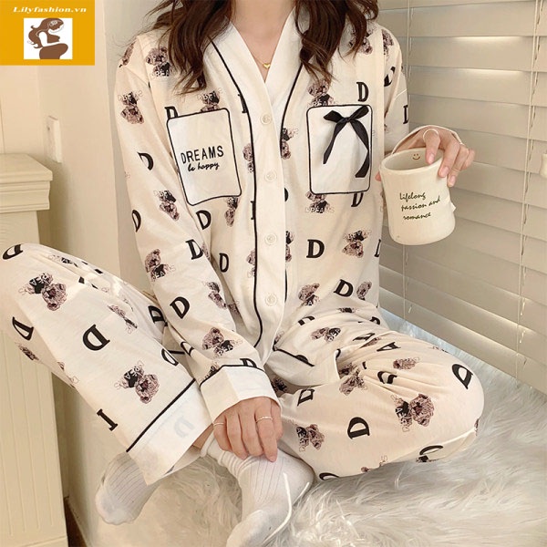 Đồ bộ bầu và sau sinh cho con bú dream happy họa tiết chữ cao cấp dáng pyjamas trẻ trung lịch sự mặc khi ở cữ mang thai