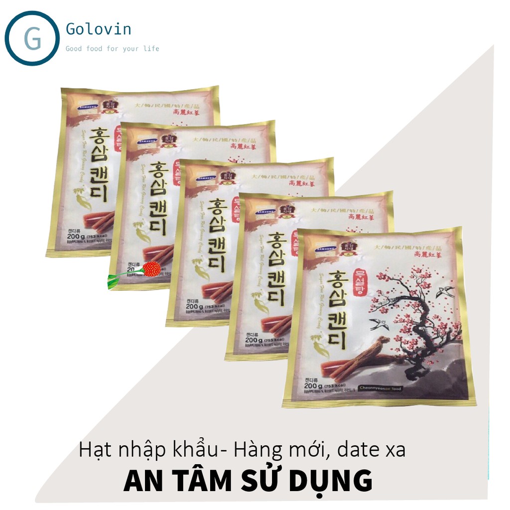 Kẹo sâm cành đào Hàn Quốc không đường 200gr chứa Vitamin, tốt cho sức khỏe, người tiểu đừng, ăn kiêng Golovinshop