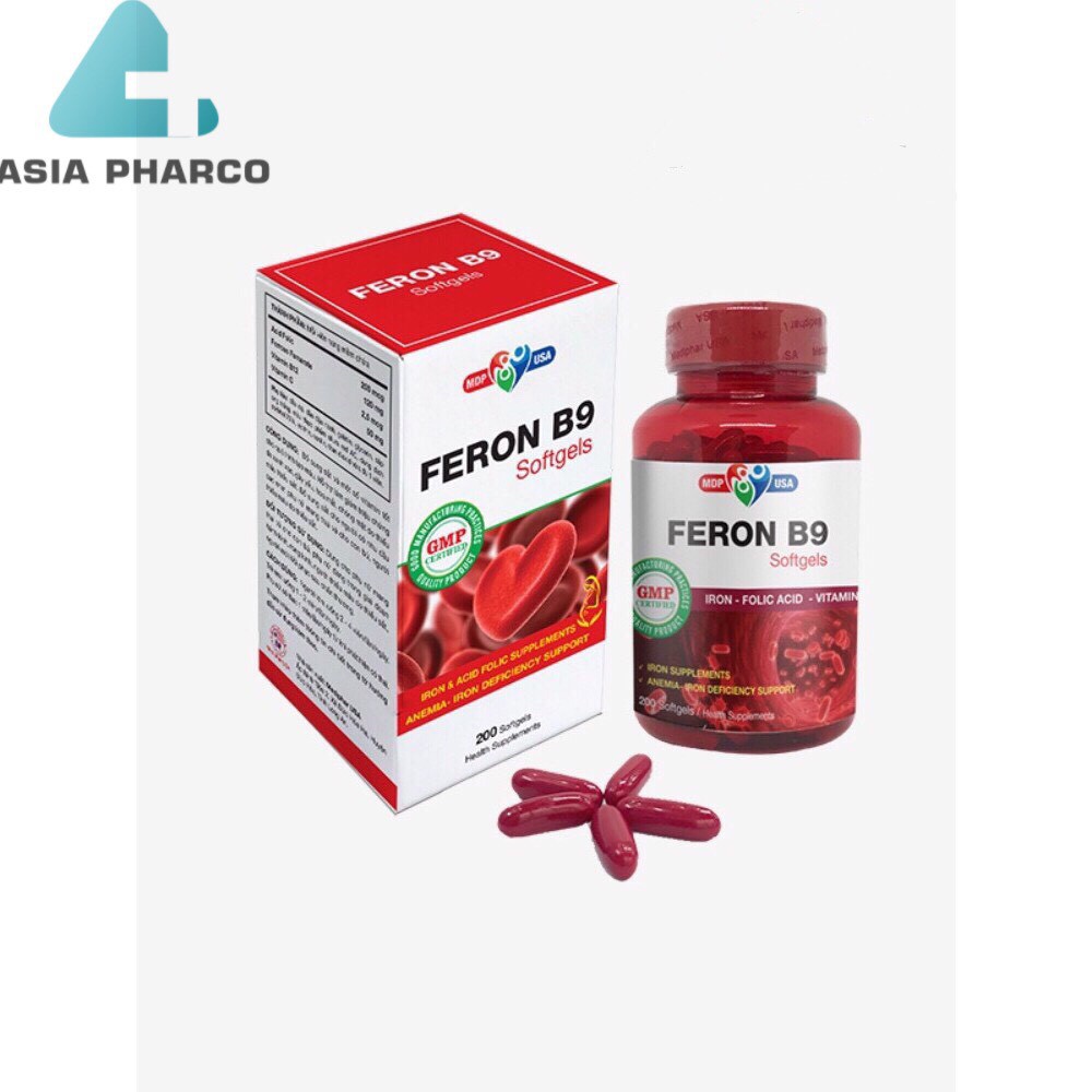 Thực phẩm chức năng bổ sung sắt Feron B9 Mediphar Usa Lọ 120 viên nang mềm (Bổ sung sắt và các vitamin tạo máu)