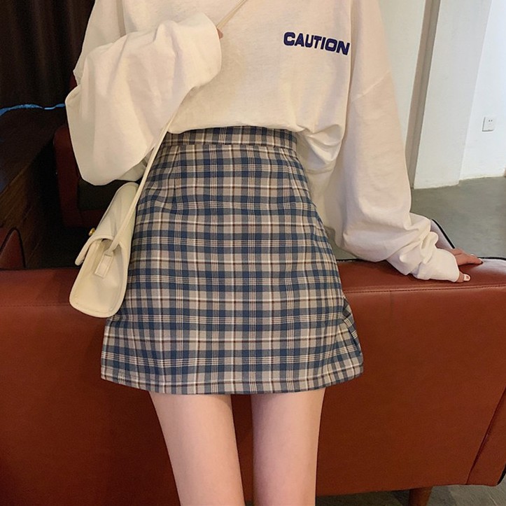 Chân Váy Chữ A Lưng Cao Họa Tiết Sọc Caro Phong Cách Retro | BigBuy360 - bigbuy360.vn