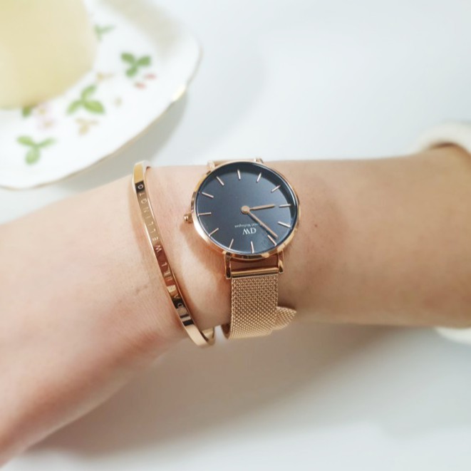 [𝐆𝐈𝐅𝐓 𝐒𝐄𝐓]Đồng Hồ Nữ Daniel Wellington Classic Petite Melrose Black + Vòng Tay DW Cuff Chính Hãng - OtisWatch