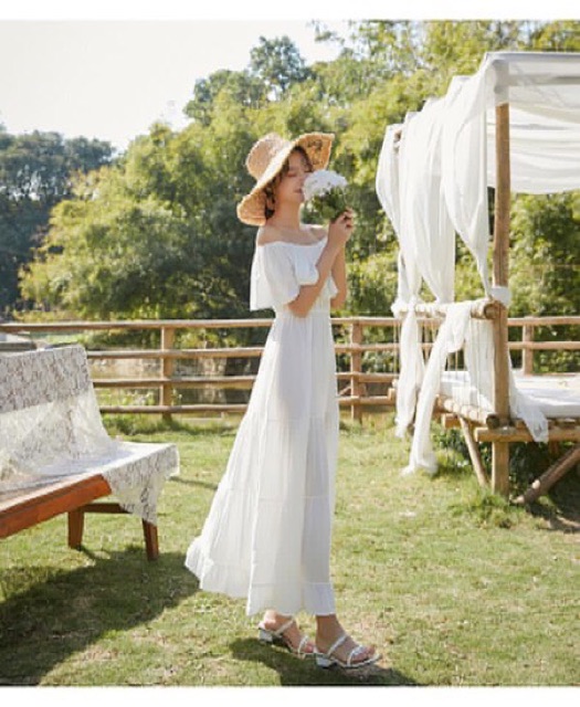 [Giá huỷ diệt⚡️] Váy maxi trể vai vàng/ trắng siêu xinh sống ảo | BigBuy360 - bigbuy360.vn