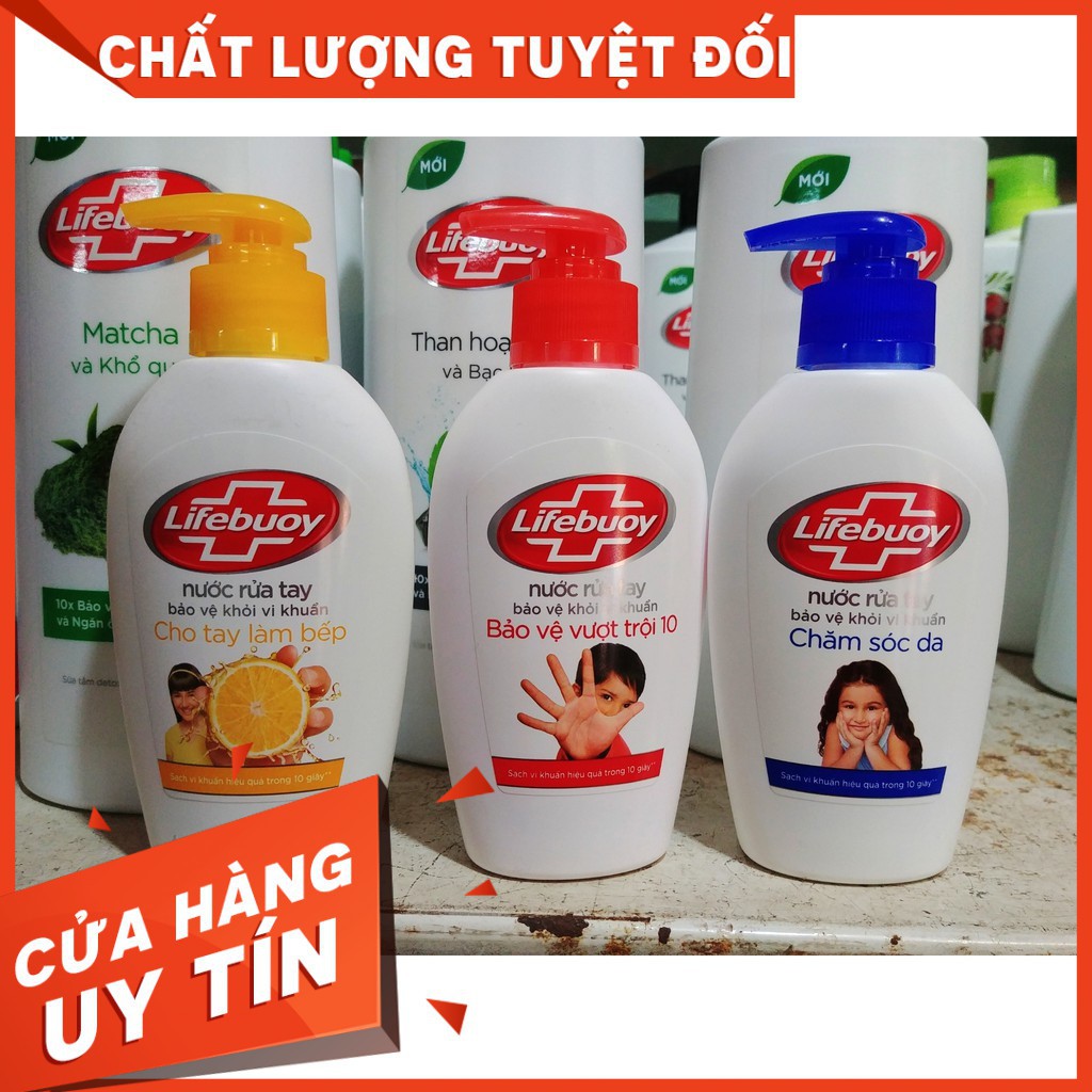 LIFEBUOY Nước Rửa Tay Bảo Vệ Vượt Trội đỏ, Chăm Sóc Da xanh dương, Làm Bếp Chanh vàng 180g Mới