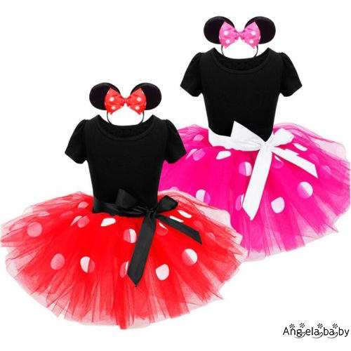 Set đầm xòe + băng đô phong cách chuột minnie đáng yêu cho bé