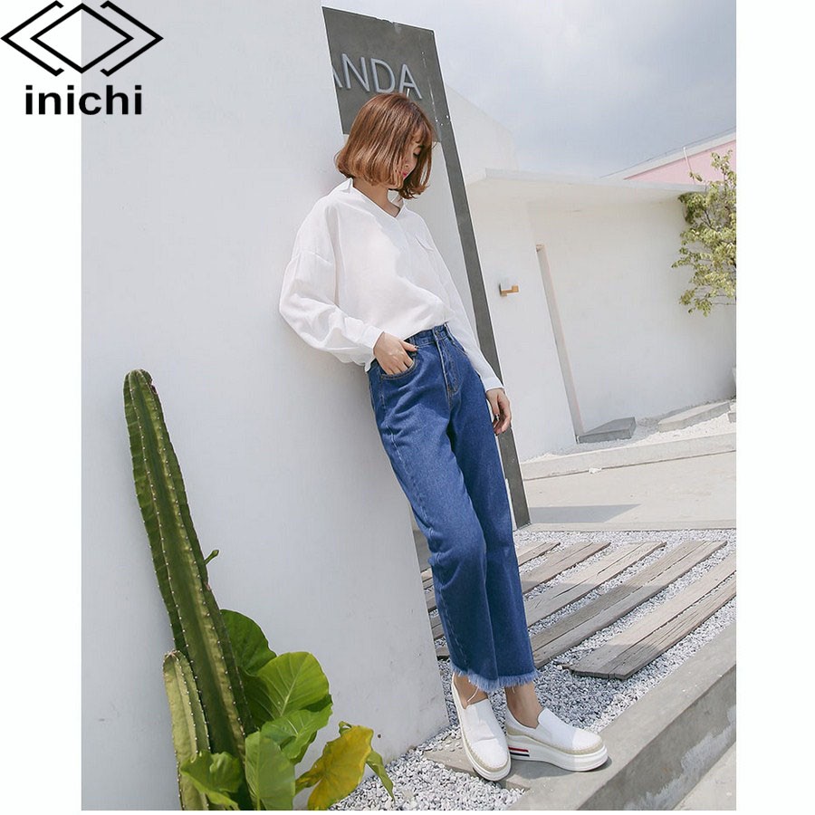 Quần jean nữ INICHI Q715 trơn xanh nhạt chất mát co dãn nhẹ | BigBuy360 - bigbuy360.vn